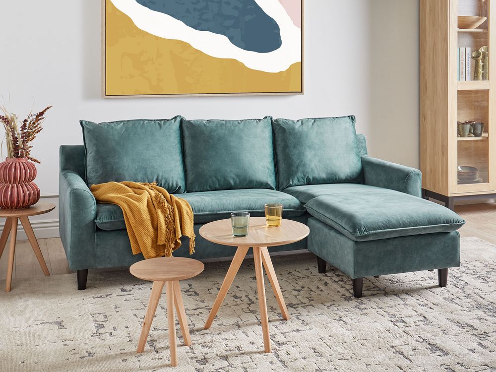 sofa teal and beige throw pillows