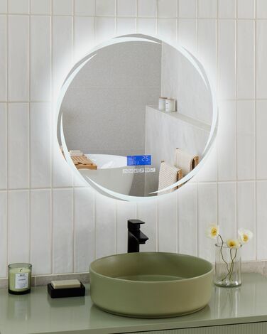 LED Wall Mirror with Bluetooth Speaker ⌀ 60 cm Silver TANAY