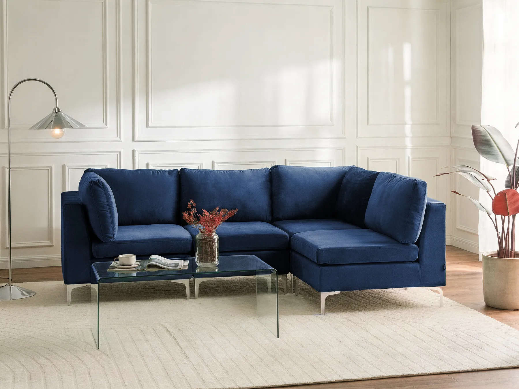 Divano angolare modulare 4 posti EVJA Velluto Blu marino Lato Sinistro_859995