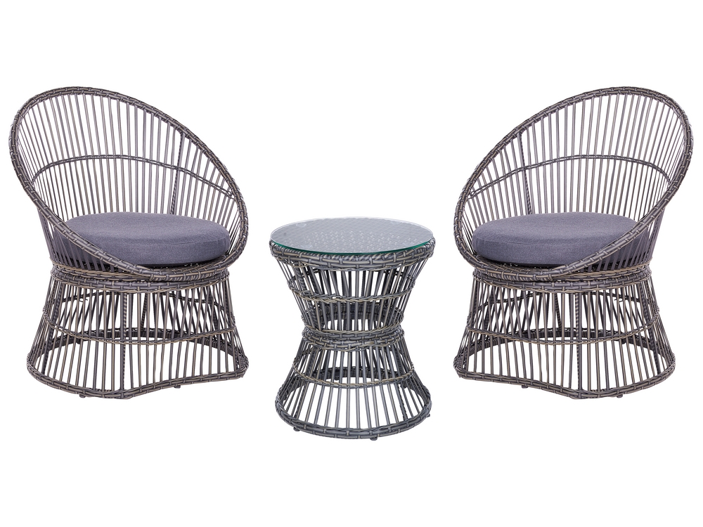 Bistro Set with Cushion MESYNA PE Rattan Taupe Beliani