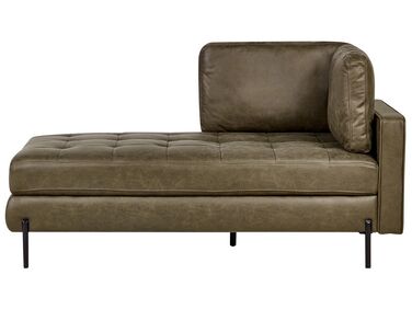 Right Hand Faux Leather Chaise Lounge Green REBAIS