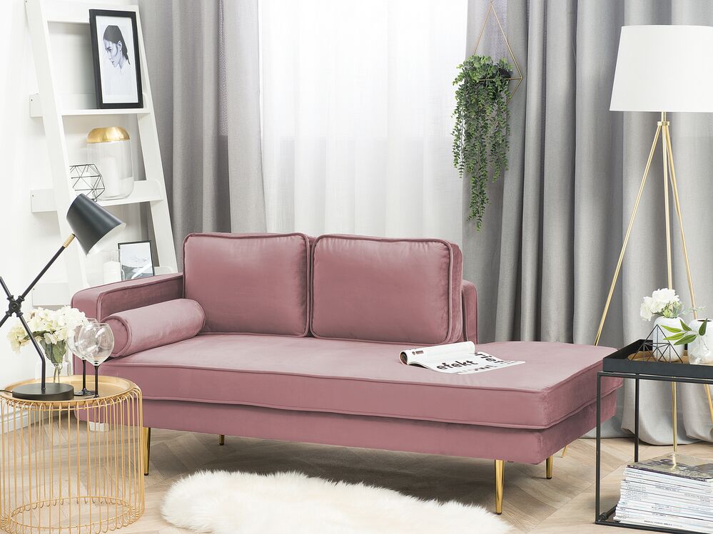 Chaise longue côté gauche MIRAMAS Velours Rose