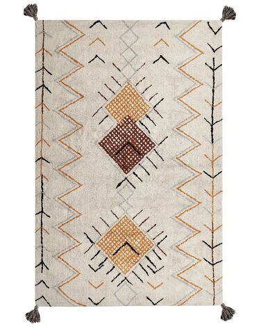 Teppich Baumwolle beige 140 x 200 cm geometrisches Muster Kurzflor BOLAY