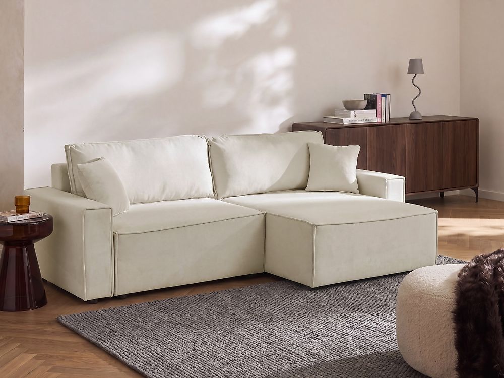 Corner Sofa Bed TORSANG Fabric Light Beige