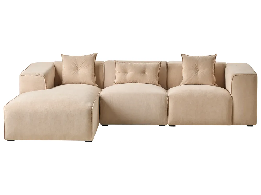 Corner Sofa 3 Seater DOLVA Corduroy Beige Right Hand_984469