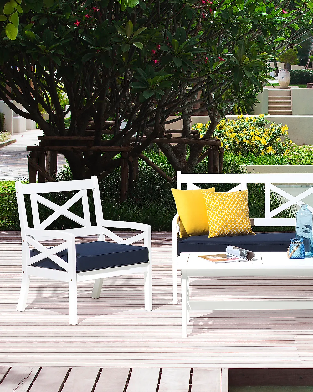 Garden Chair BALTIC Acacia Wood Navy Blue_1176757