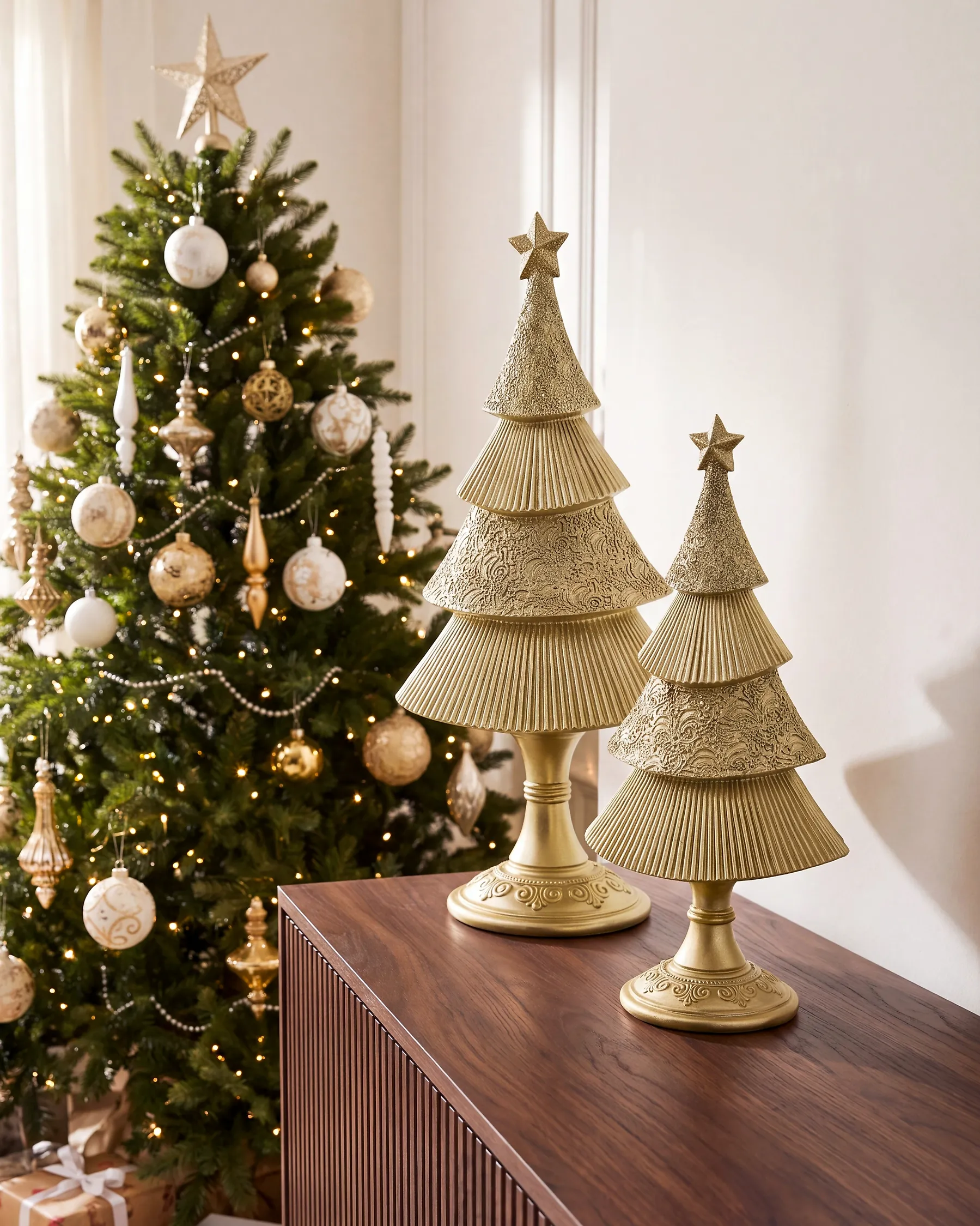 Set di 2 decorazioni natalizie ERVASTI 32/41 cm Albero di Natale Oro_1175733