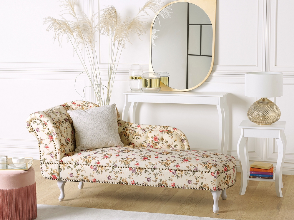 Left Hand Chaise Lounge Flower Print Beige NIMES Beliani