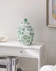 Wazon z pokrywką FERROL 29 cm Porcelana Biały/ zielony_1052924