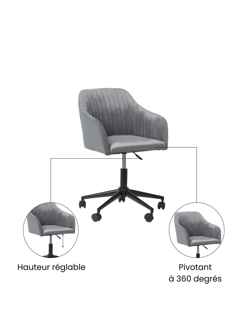 Chaise de bureau VENICE Velours Gris_1071545