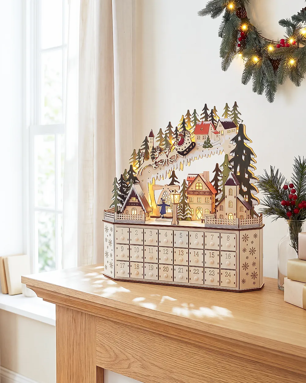 Weihnachtsdekoration LED JOKELA 45 cm Adventskalender Hellbraun