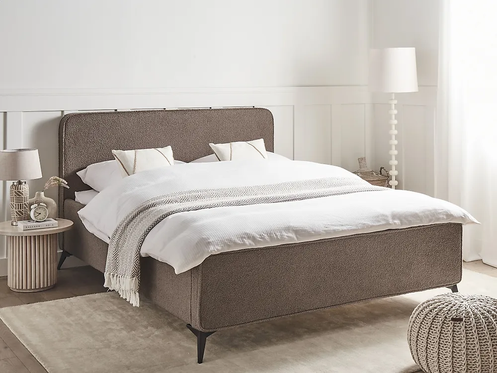 Bett mit Lattenrost Bouclé VALOGNES 160 x 200 cm Braun_1183469