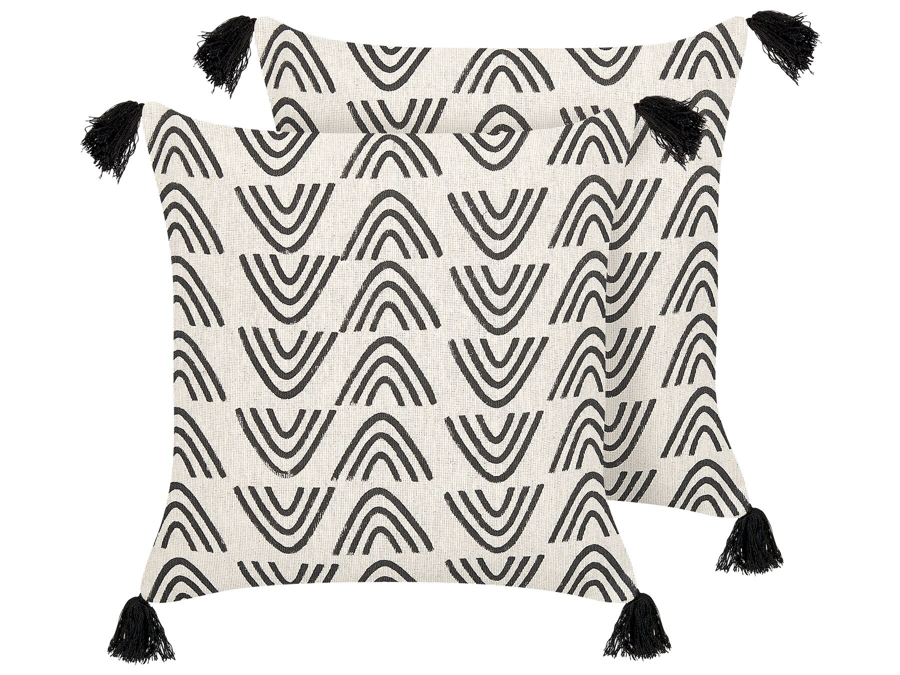 Sada 2 bavlnených vankúšov s geometrickým vzorom so strapcami 45 x 45 cm biela a čierna MAYS_838835