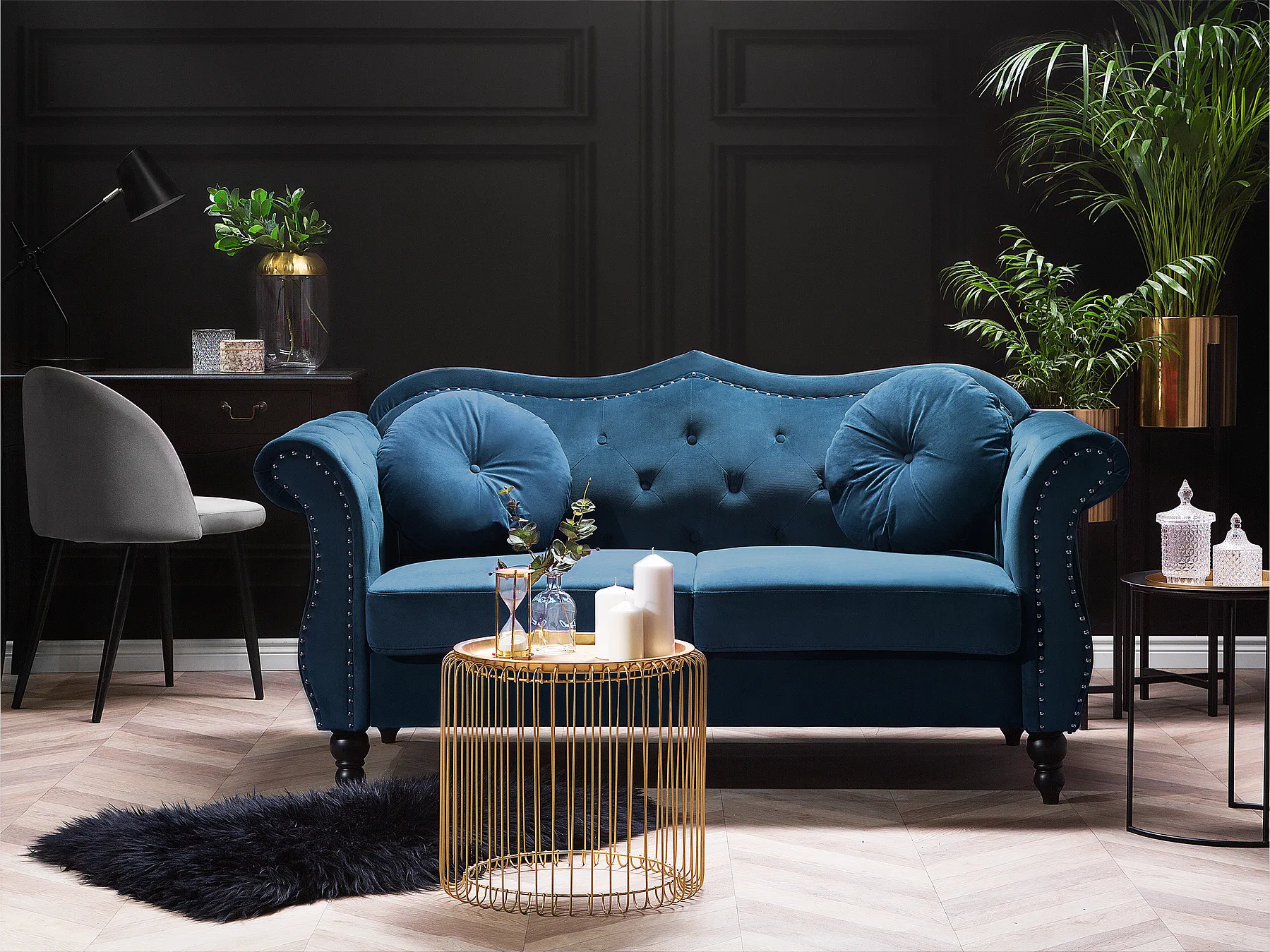Sofa 2 Seater SKIEN II Velvet Navy Blue_1161551