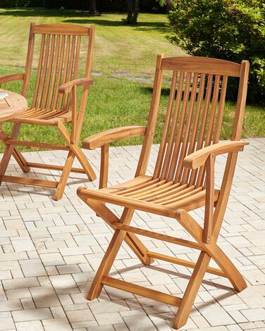 Set of 2 Garden Folding Chairs Light Wood MAUI II