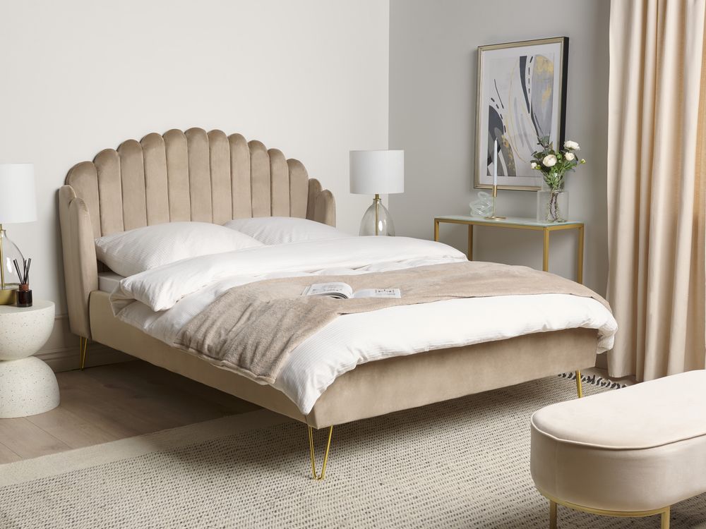 Bett mit Lattenrost Samtstoff AMBILLOU 140 x 200 cm Taupe