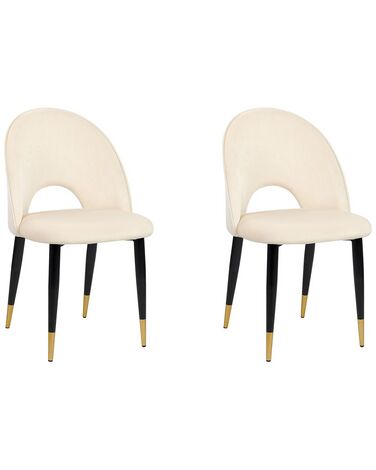 Conjunto de 2 sillas de comedor de terciopelo beige crema/negro/dorado MAGALIA