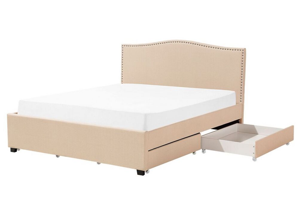 Lit avec tiroirs de rangement MONTPELLIER Tissu Beige 160 x 200 cm