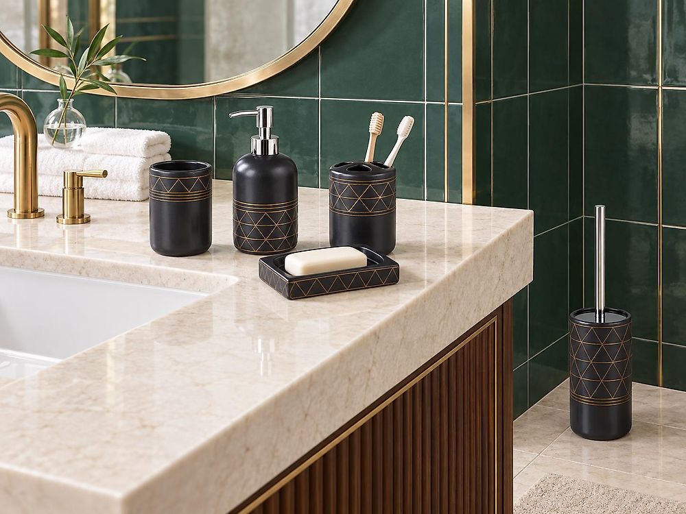 5-Piece Bathroom Accessories Set LANCO Ceramic Black
