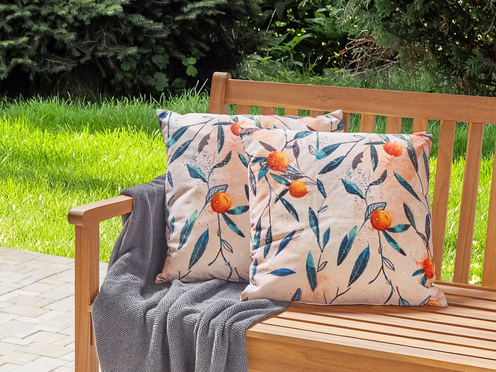 Set of 2 Outdoor Cushions Leaf Motif 45 x 45 cm Multicolour PIALPETTA Beliani.fi