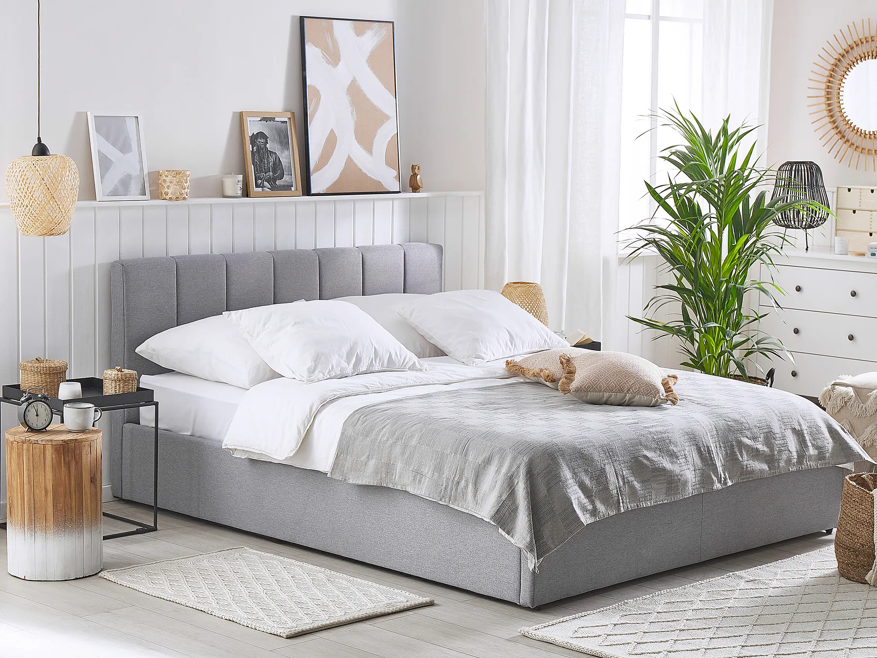 Ottoman Bed DREUX Fabric Light Grey 180 x 200 cm (EU Super King)_793237
