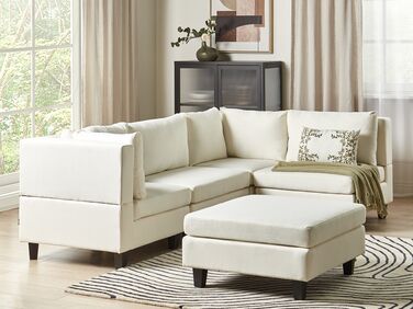 4-seters venstrevendt modulær sofa med puff stoff Hvit UNSTAD