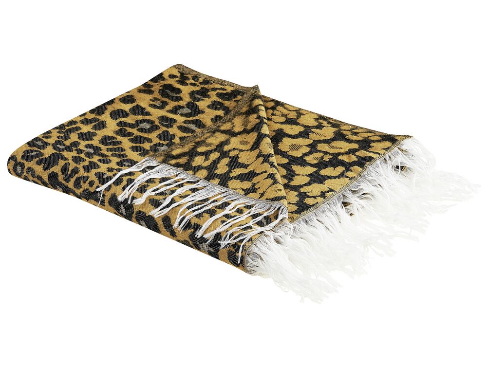 Blanket Leopard Pattern 130 x 170 cm Brown and Black JAMUNE Beliani.es