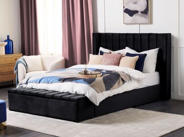 Velvet EU King Size Waterbed with Storage Bench Black NOYERS