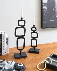 Zestaw 2 świeczników SIPANJE 35/48 cm Metal Czarny_1022202