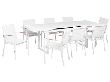 Salle à manger de jardin 8 places en aluminium avec coussins blanc VALCANETTO/BUSSETO
