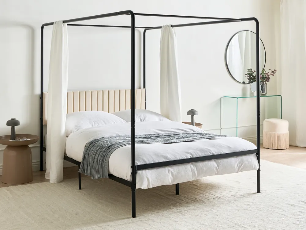 Four Poster Bed Metal MIRABEAU 140 x 200 cm (EU Double) Black