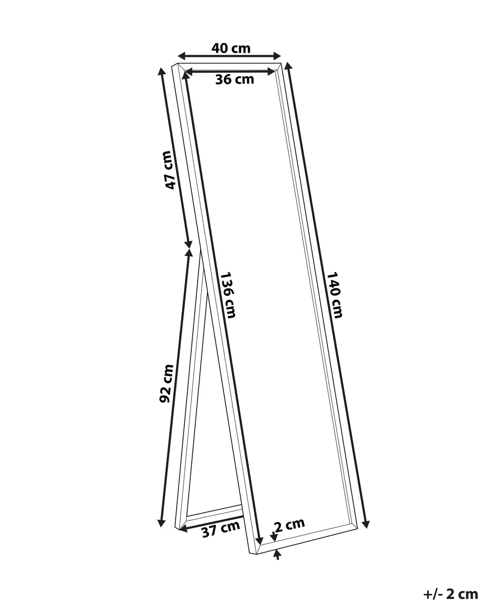 FANTASK Specchio da parete per porta, con gancio regolabile in altezza, specchio per camera da letto, soggiorno e ingresso, 120 x 37 cm (nero