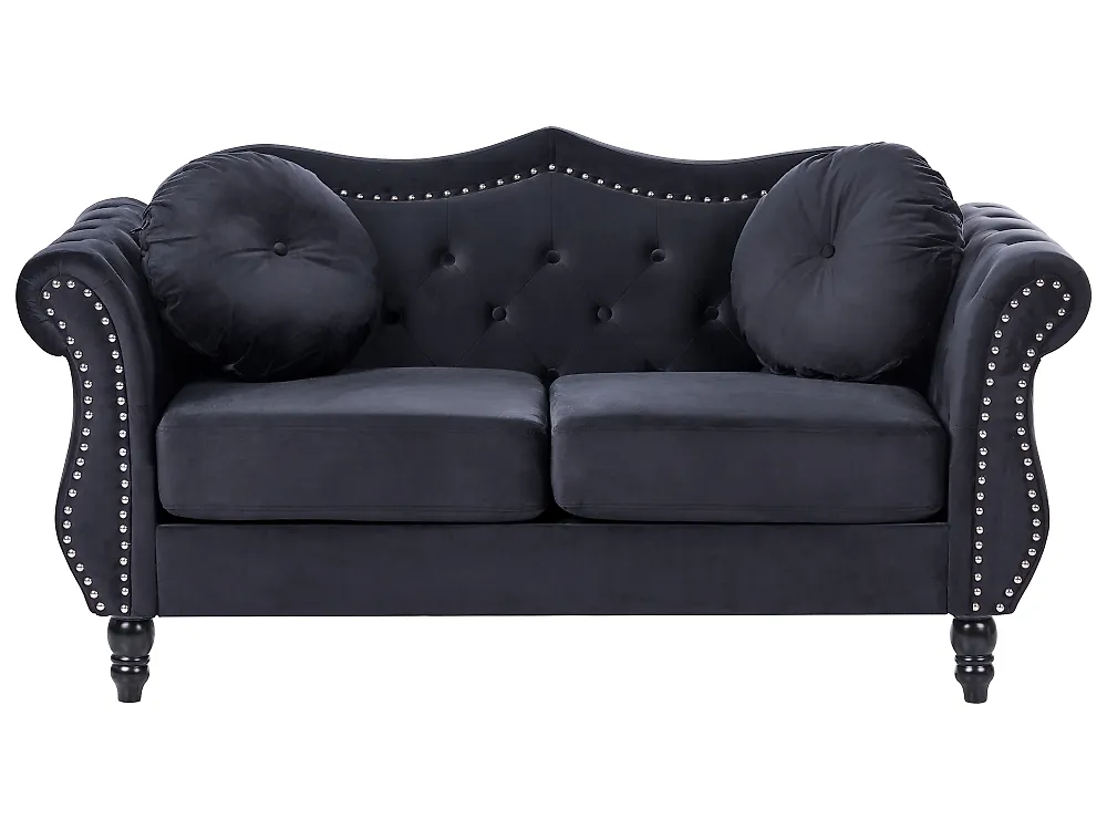 Sofa dla 2 osób SKIEN Welur Czarny