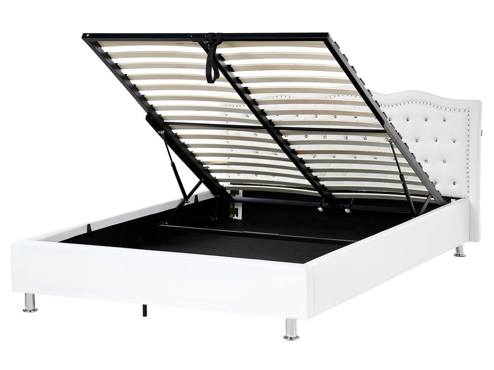 Lit ottoman METZ Cuir PU Blanc 160 x 200 cm
