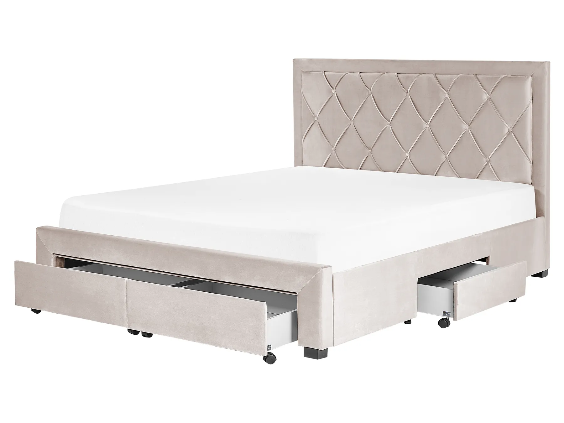 Bett mit Schubladen LIEVIN Samtstoff Beige 160 x 200 cm_858031