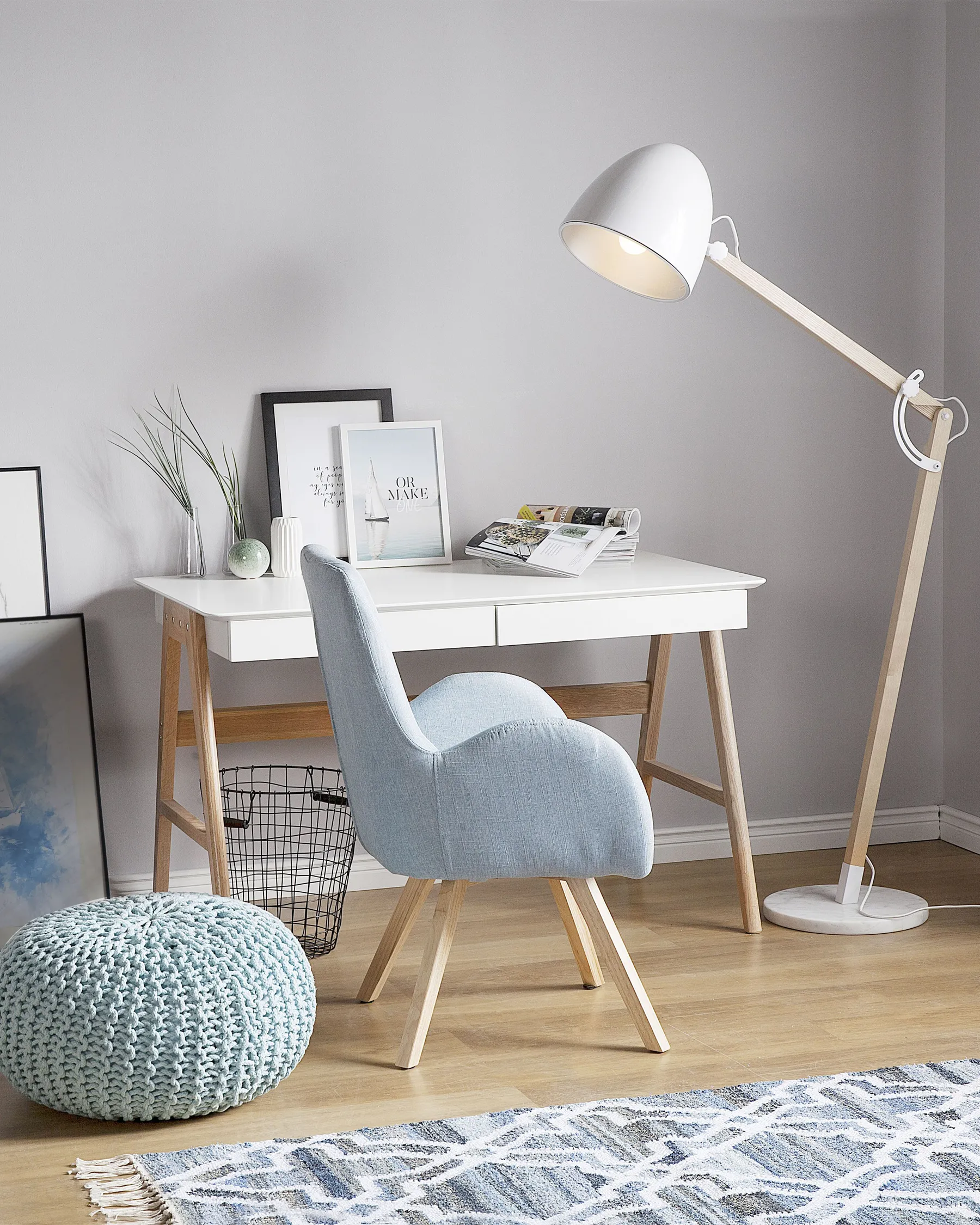 Floor Lamp HETTON Adjustable Oak Wood White_700148