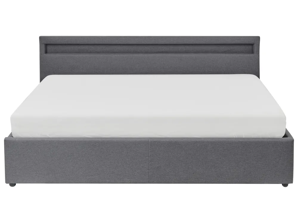Ottoman Bed with LED ARMELLE Fabric Dark Grey 180 x 200 cm (EU Super King)_992870