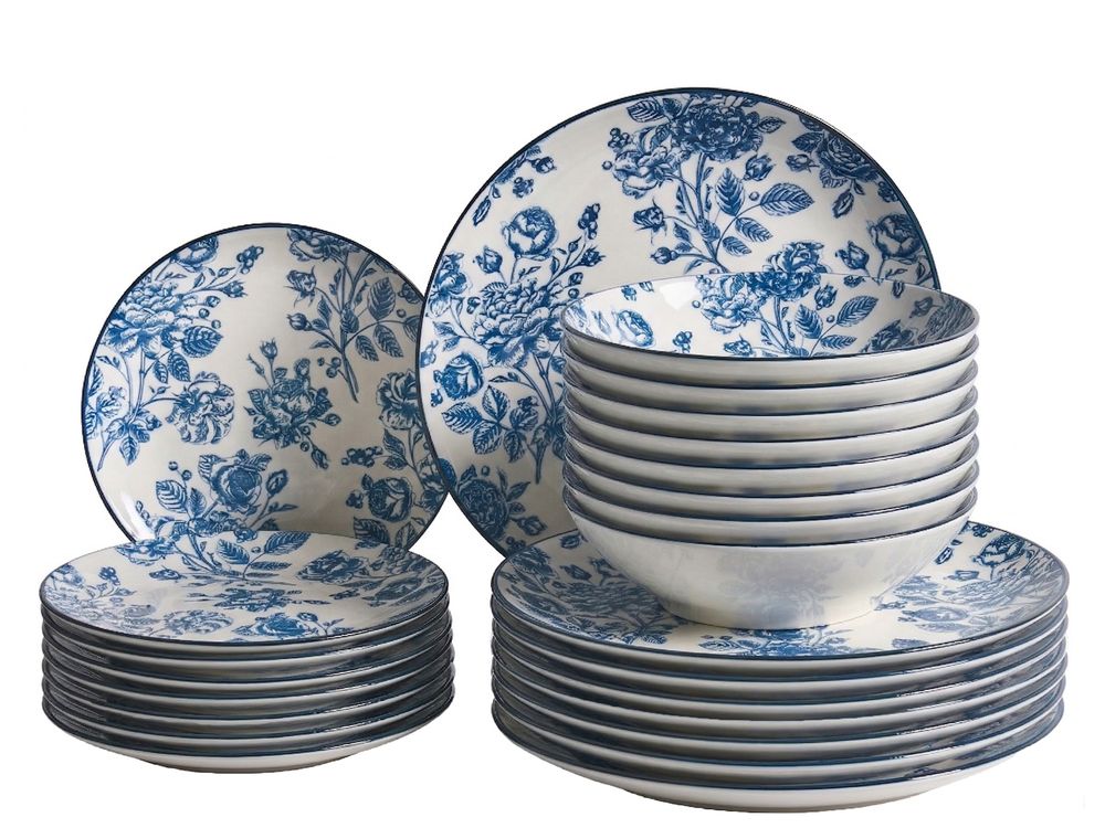 Set of 24 Dinnerware BASIL Porcelain Blue