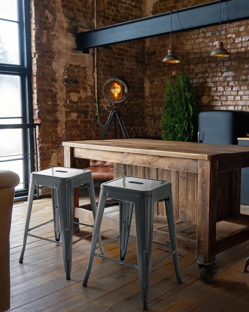 Set of 2 Bar Stools CABRILLO Metal Grey