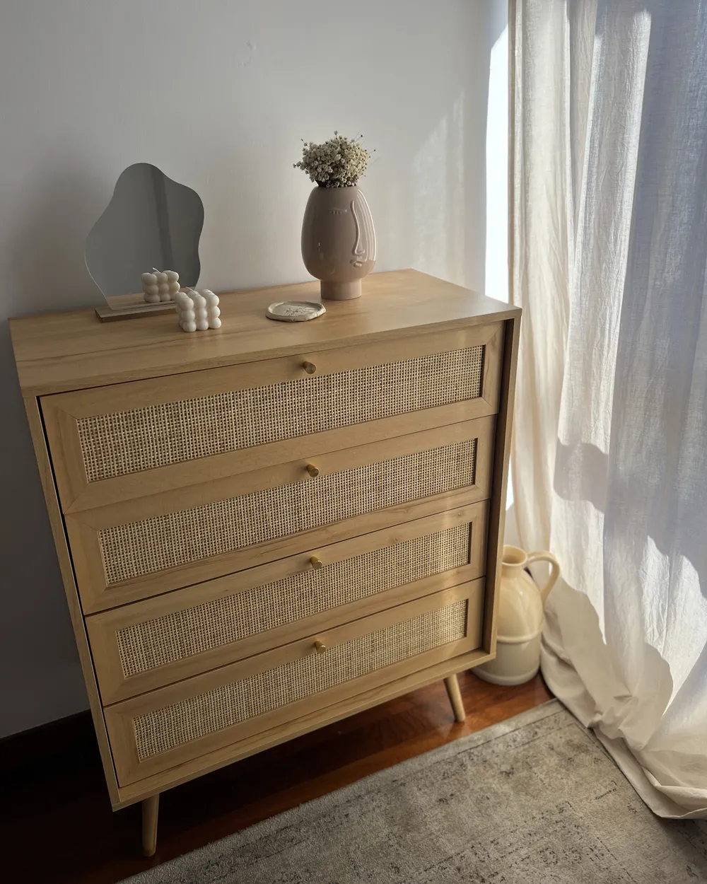 Komoda 4 szuflady PEROTE Rattan Jasnobrązowy_903049