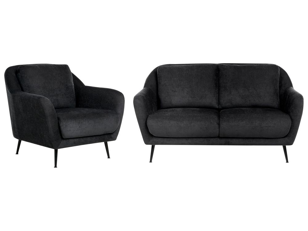 Living Room Set 3 Seater EIBY Chenille Black