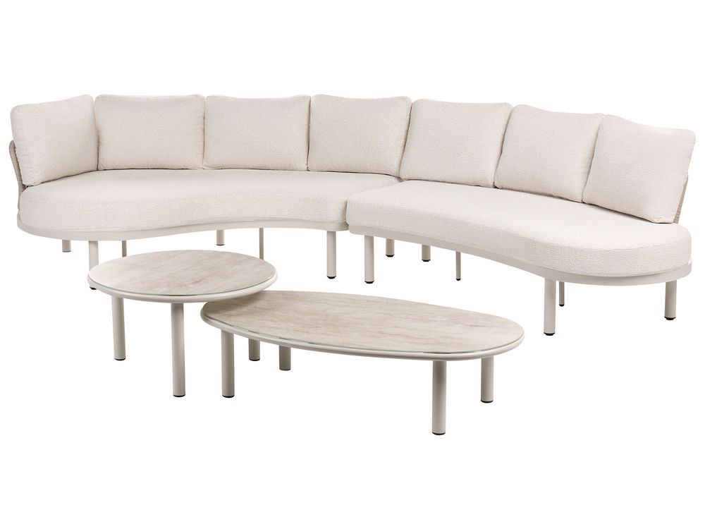 Garden Sofa 6 Seater ORIOLO with Tables Metal Light Beige