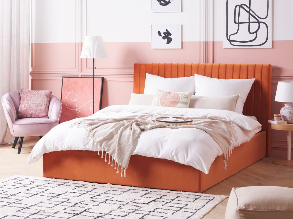 Ottoman Bed VION Velvet Orange 160 x 200 cm (EU King Size)