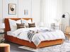 Sametová postel s taburetem 140 x 200 cm oranžová ROUEN_819154
