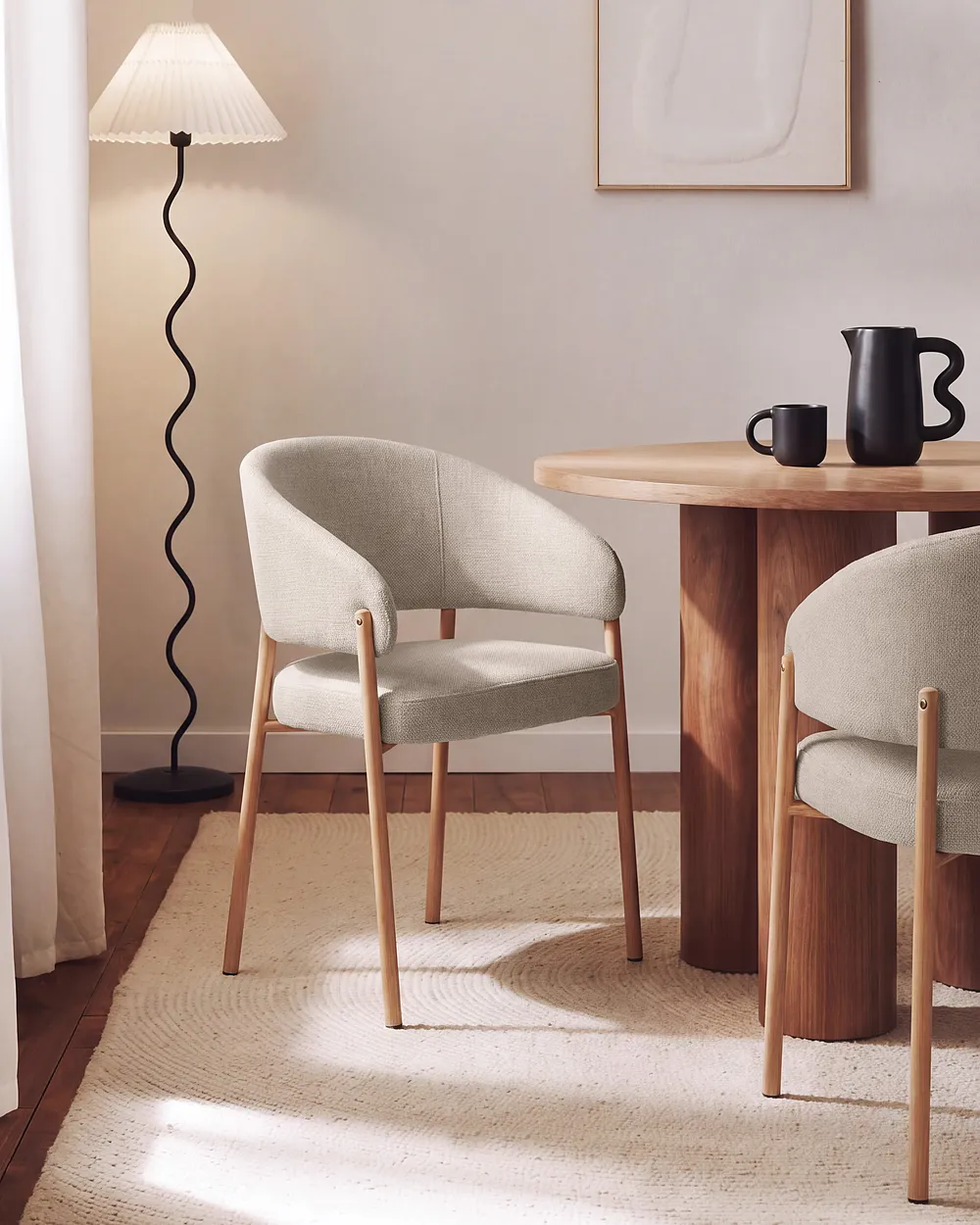 Set of 2 Dining Chairs ZANE Fabric Light Beige