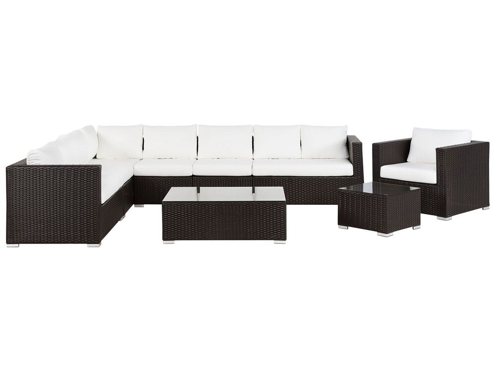 Garden Lounge Set with Table 8 Seater XXL Modular PE Rattan Dark Brown Right Hand