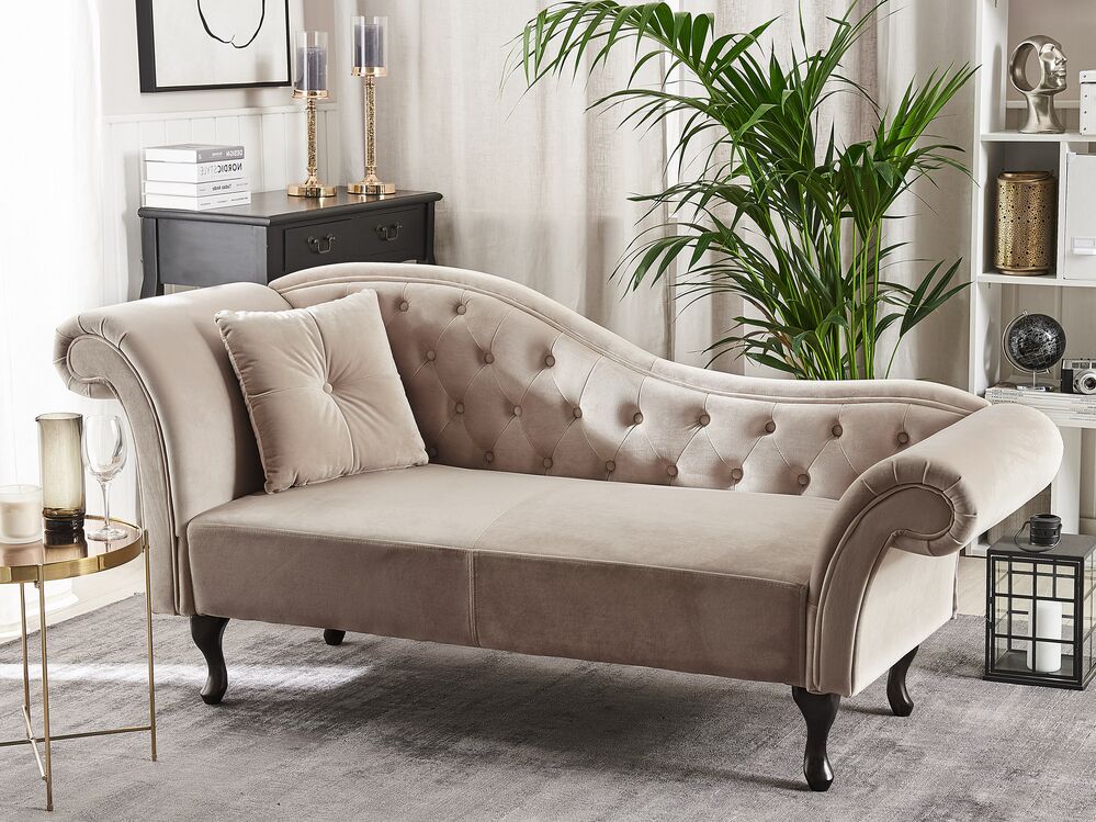 Left Hand Chaise Lounge Velvet Beige LATTES Beliani.cz