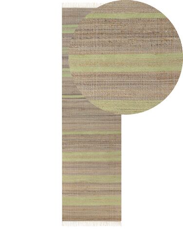 Teppich Jute beige / hellgrün 80 x 300 cm Streifenmuster Kurzflor zweiseitig TALPUR
