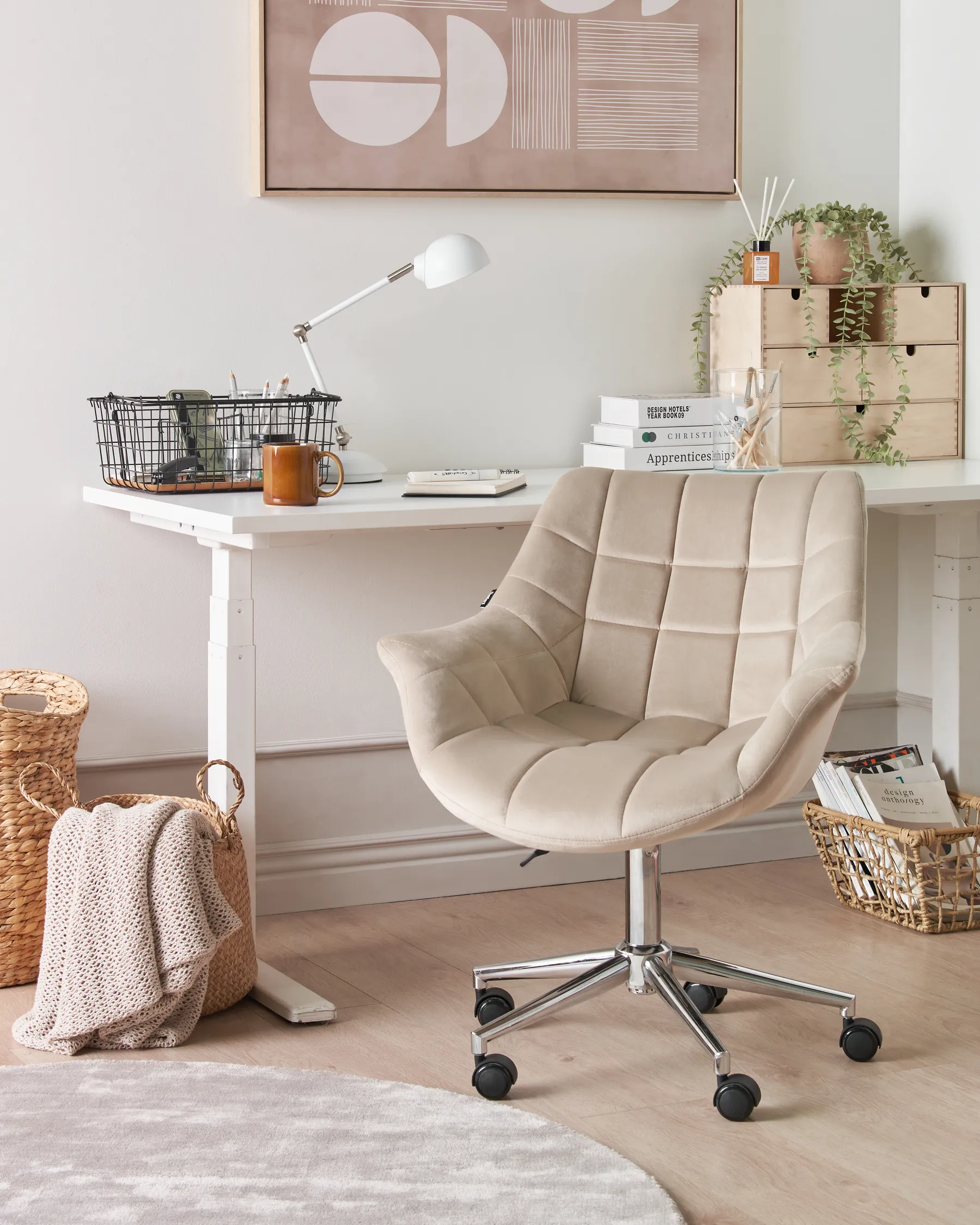 Sedia da scrivania LABELLE Velluto Beige_934224