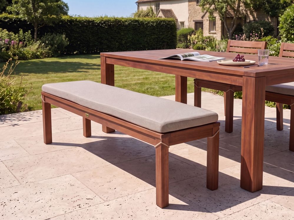 Garden Bench with Cushion TUSCANIA 160 cm Eucalyptus Wood Beige